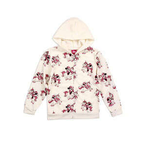 New Girls Disney Minnie Mouse Printed Zip Up Hoodie Off White Sz 6X